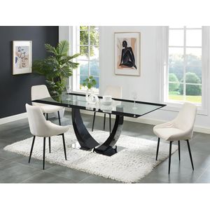 Eettafel MEZZO - 8 personen - MDF en gehard glas - zwart