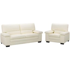 Sofa 3 plaatsen en fauteuil van ivoorkleurig buffelleer MIMAS II