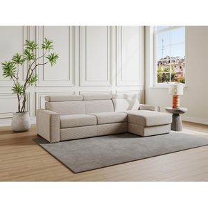 Omkeerbare express-hoekslaapbank van beige ribfluweel - Bed 140 cm - Matras 22 cm - VIZIR