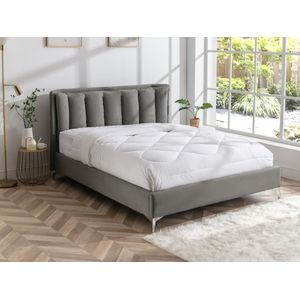 Bed 140 x 190 cm met gewatteerd hoofdbord - Stof - Grijs - FUNITI