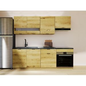 Complete keuken – 200 cm – 6 opbergelementen – Houtlook en antraciet – CARMEO