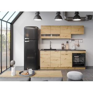 Complete keuken – 200 cm – 6 opbergelementen – Houtlook en antraciet – CARMEO