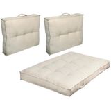 Set van 1 matras + 2 palletkussens van ribfluweel - Beige - BAILA