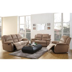 Driezits, tweezits relaxbank en relaxfauteuil van microvezel HERNANI - Taupe