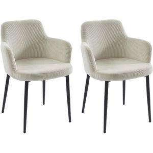 Set van 2 stoelen van ribfluweel en metaal - Crèmewit - CELOLA - van Pascal Morabito