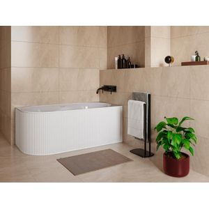 Hoekbad met ribbels - 200L - 150 x 75 x 58 cm - Mat wit - Acryl - Hoek rechts - BARBORI