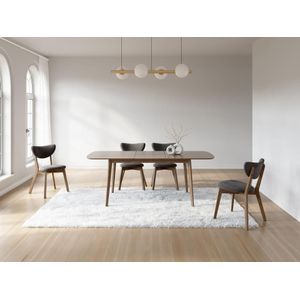 Set van 6 stoelen van stof met textuur en donker naturelkleurig heveahout - Antraciet - LISETTE