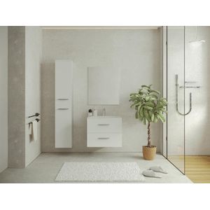 Hangend badkamermeubel voor enkele wastafel met kolomkast - Wit - 60 cm - KAYLA