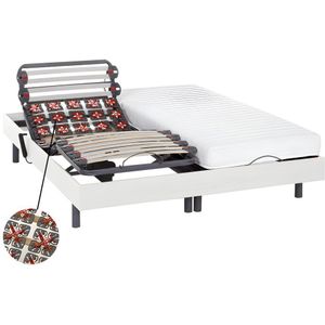 Elektrisch bed – bedbodem en matras – lattenbodem en contactplaatjes - PANDORA II van DREAMEA - Motor OKIN - wit - 2x80x200 cm