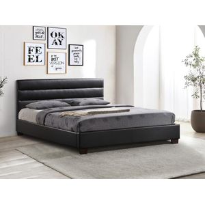 Bed 160 x 200 cm - Kunstleer - Zwart + matras - FAUSTIN