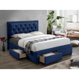 Bed met lades 180 x 200 cm - Stof van blauw velours - LEOPOLD