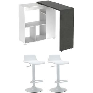 Vente-unique - Barmeubel SATURNE + 2 Barkrukken CALAS - Wit - Betonkleur - Spaanplaat