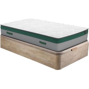 Bedset 90 x 190 cm - bedbodem met lichte houtlook en opbergruimte + matras met pocketveren - PRESTIGE van YSMÉE PLAY