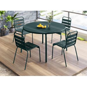 Metalen tuinset met een tafel van Ø110 cm en 4 stapelbare stoelen - Dennengroen - MIRMANDE van MYLIA