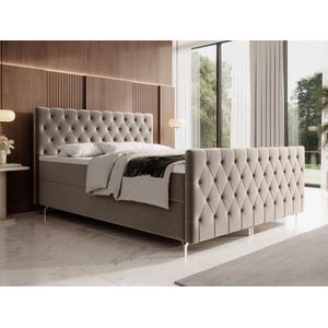 Complete set decoratief bed met hoofdbord met capitons + bedbodems met opbergruimte + matrassen + dekmatrassen - 160 x 200 cm - Velours - Taupegrijs - ONOGO van YSMÉE