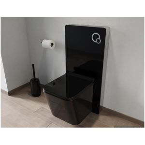 Set voor hang-wc van glanzend zwart keramiek met decoratief voorwandsysteem - CLEMONA