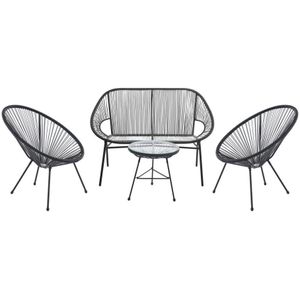 Tuinzithoek van gevlochten harsdraden: twee fauteuils, een bank en een tafel - Zwart - ALIOS III van MYLIA
