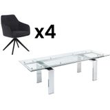 Set eettafel LUBANA + 4 stoelen MUSE - Chroom & antraciet