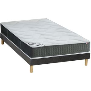 Set bedbodem van velours + matras met pocketveren en vormgeheugen, dikte 25 cm - 140 x 190 cm - TIAMAT van DREAMEA