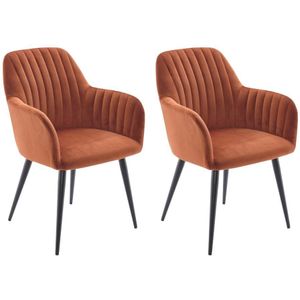Set van 2 stoelen met armleuningen van velours en zwart metaal - Terracotta - ELEANA