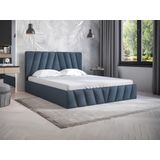 Bed met opbergruimte 160 x 200 cm - Fluweel - Blauw + matras - LIDAMA van Pascal Morabito