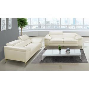 Vente-unique Driezitsbank van leer SOLANGE - Wit L 210 cm x H 90 cm x D 103 cm