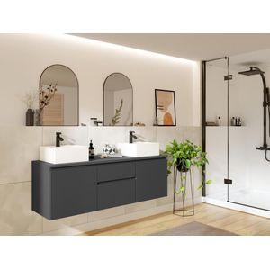 Hangend badkamermeubel met dubbele wastafel - Grijs - 150 cm - JIMENA II