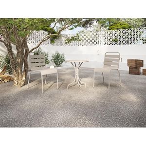 Tuineethoek van metaal - Een tafel D60 cm en 2 opstapelbare stoelen - Beige - MIRMANDE van MYLIA