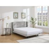 Bed 140 x 190 cm met hoofdbord met capitons - Stof - Lichtgrijs + matras - PENAVI