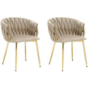 Set van 2 stoelen in fluweel en goudkleurig metaal - Beige - ELEGANO