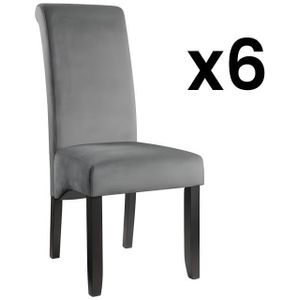 Set van 6 stoelen DELINA - Gewatteerd fluweel en poten hout - Grijs