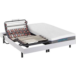 Elektrisch bed – bedbodem en matras – lattenbodem en contactplaatjes met vormgeheugen - DIONYSOS van DREAMEA - Motor OKIN - wit - 2x90x200 cm