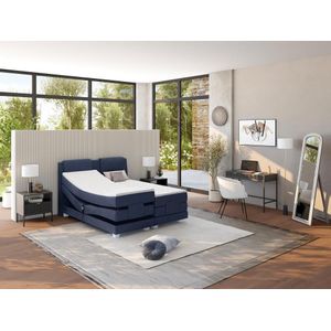 Set boxspring hoofdeinde + bedbodem met elektrische relaxatie + matras + dekmatras CASTEL van PALACIO -  2x90x200cm - Stof denim