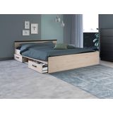 Bed met opbergruimte 160 x 200 cm - 2 laden en 1 nis - Kleur: naturel + bedbodem - PABLO