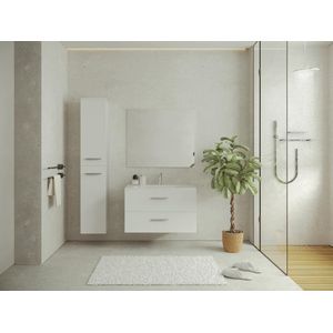 Hangend badkamermeubel voor enkele wastafel met kolomkast - Wit - 80 cm - KAYLA