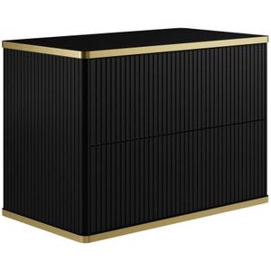 Geribbeld wastafelmeubel met goudkleurige randen - zwart - L80 cm - KELIZA