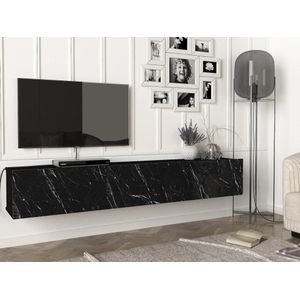 Hangend tv-meubel met 3 deuren - Zwart marmereffect - VIKILA