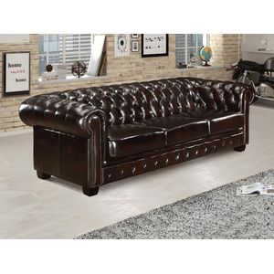 Vierzitsbank Chesterfield - Brentons - Donkerbruin - 100% Buffelleer