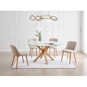 Ronde eettafel 4 personen van gehard glas en eiken - Transparant - LANIEVO