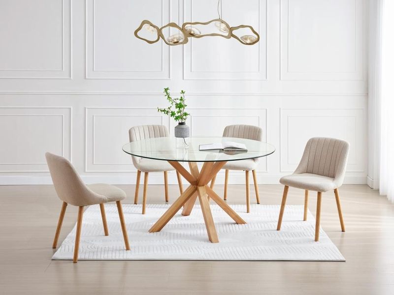 Ronde eettafel 4 personen van gehard glas en eiken - Transparant - LANIEVO