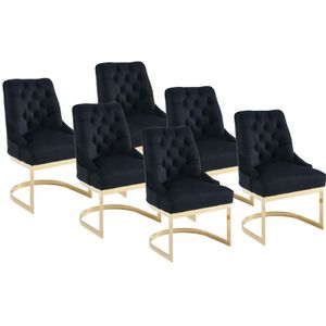 Set van 6 stoelen van velours en goudkleurig roestvrij staal - Zwart - PORILASO van Pascal MORABITO