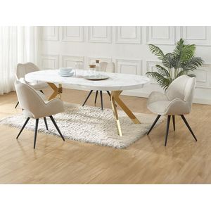Set tafel KOMONI + 4 stoelen GULSUN - Wit marmereffect en beige