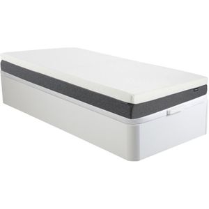 Set 90 x 190 cm witte bedbodem met opbergruimte + matras met HD-schuim, 7 zones en instap met vormgeheugen, afneembare tijk, 20 cm dik - KELIH van YSMÉE