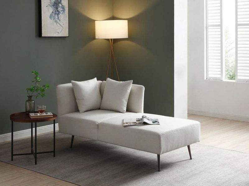 Chaise longue rechts van crèmekleurige stof NAPASA