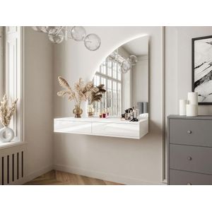 Vente-unique Kaptafel met spiegel en ledverlichting - 2 lades - Glanzend wit - JINEZA L 100.2 cm x H 111.5 cm x D 42.2 cm
