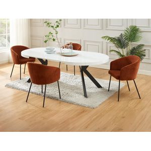 Set tafel KOMONI + 4 stoelen MORONI - Gelakt wit en terracotta