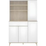 Keukenbuffet WAJDI - 4 deuren, 1 lade en 3 nissen - Wit en eiken