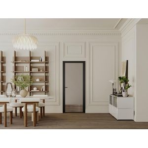 Omkeerbare deur van aluminium en gerookt gehard glas - H204 x B93 cm - Zwart - LOXTON