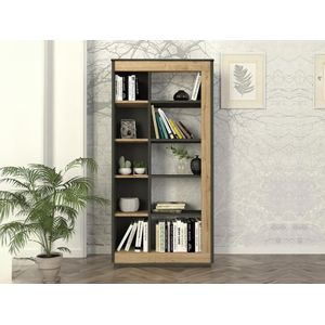SILOMAI - Boekenkast - Naturel en Antraciet - 10 Nissen - Spaanplaat