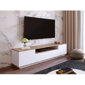 Tv-meubel met 3 deuren en 1 nis - Wit en naturel - LOTULA